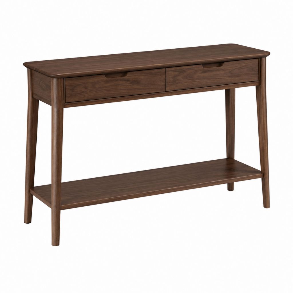 Console d'entrée avec 2 tiroirs en bois massif de noyer marron rectangulaire 120 x 35 x 85 cm