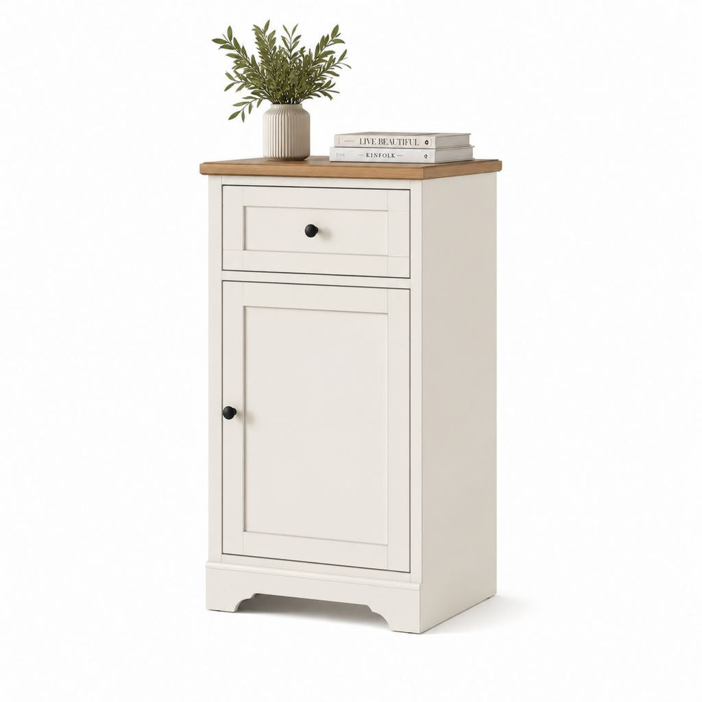 Buffet de rangement étroit beige et chêne en MDF 60 x 35 x 90 cm
