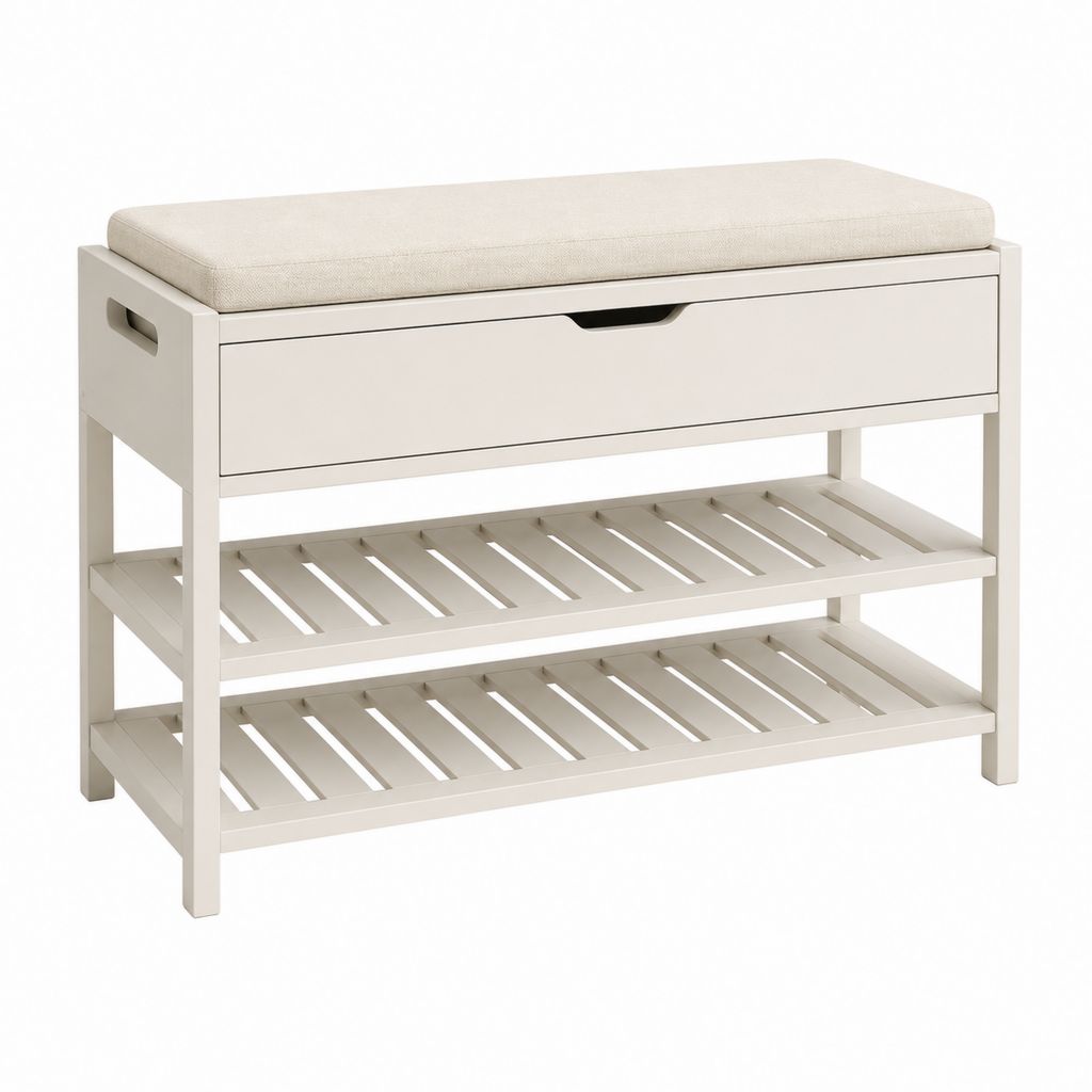 Banc à chaussures blanc en MDF avec coussin 80 x 30 x 50 cm