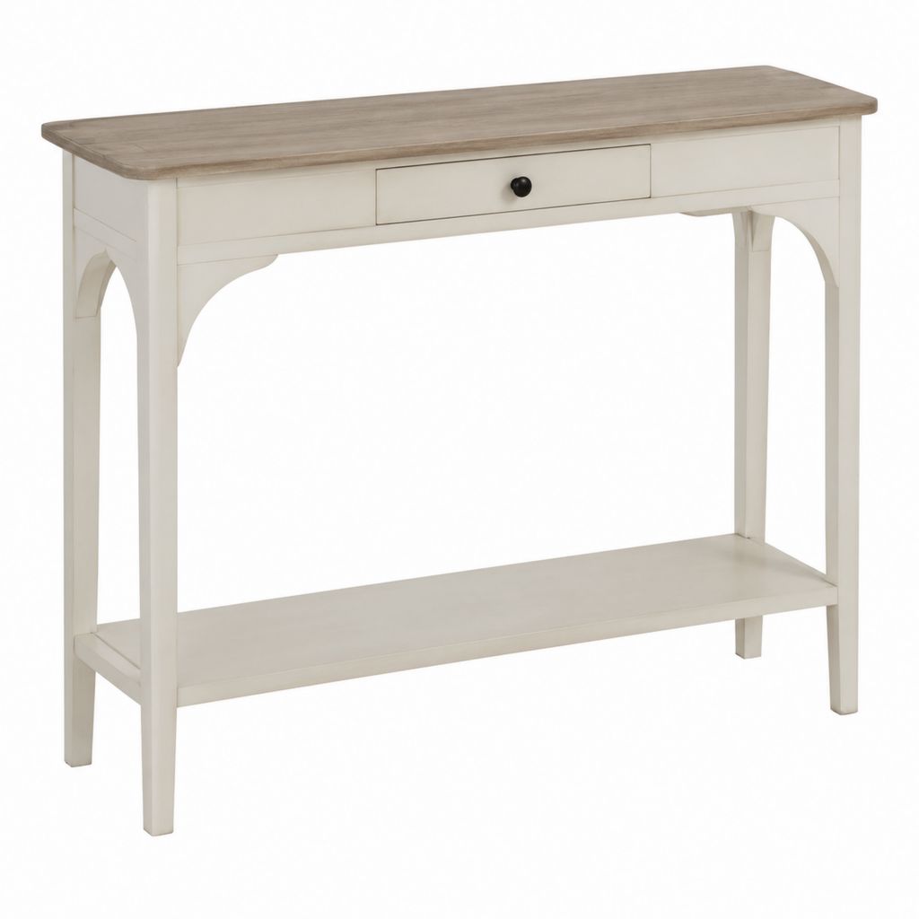 Console d'entrée avec tiroir blanc cassé et brun en MDF et pin massif rectangulaire 100 x 35 x 80 cm