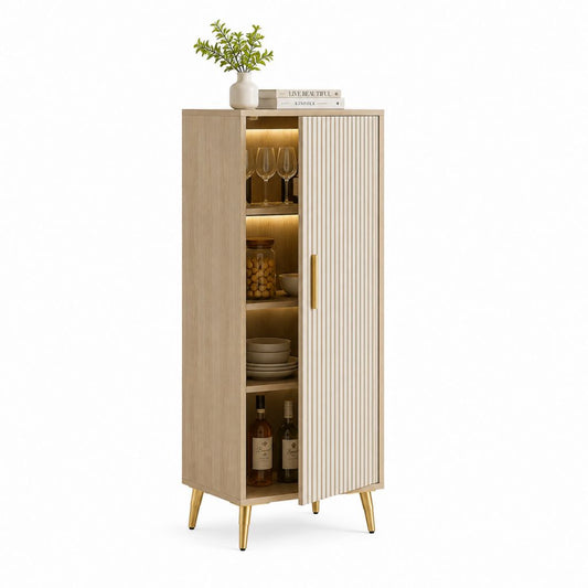 Buffet vitrine rectangulaire 2 portes chêne clair en MDF 80 x 40 x 180 cm