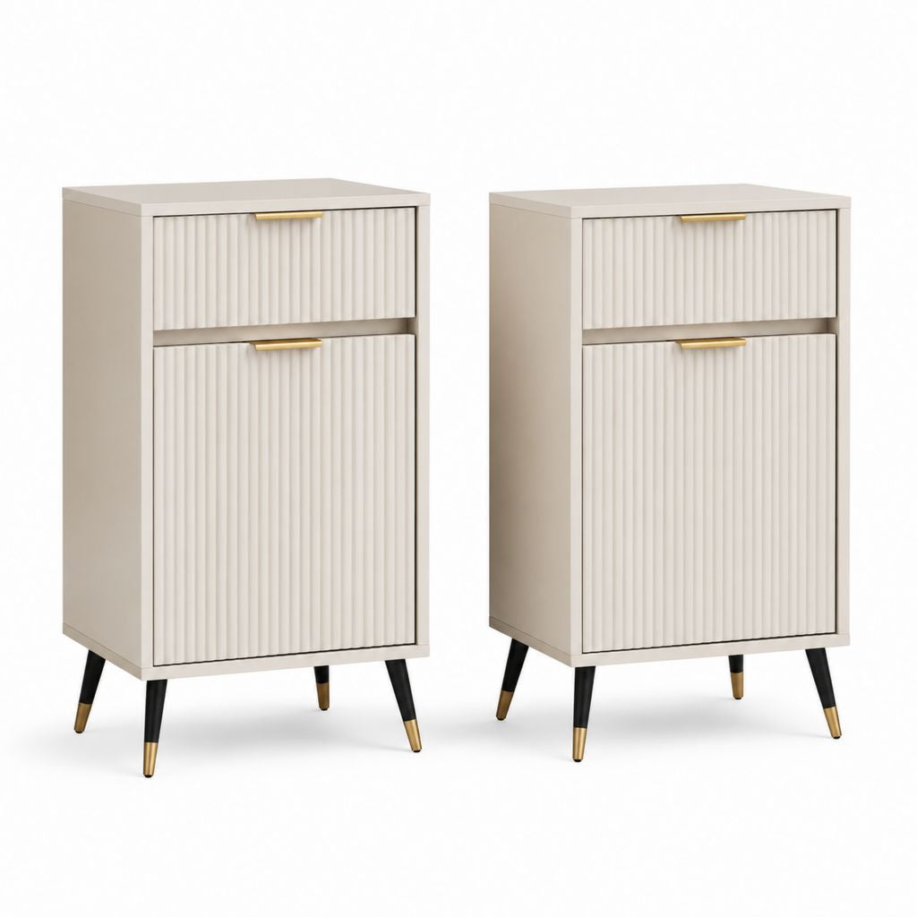 Lot de 2 buffets de rangement rectangulaires beige en panneaux MDF 40 x 30 x 80 cm