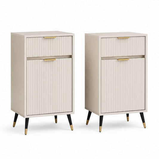 Lot de 2 buffets de rangement rectangulaires beige en panneaux MDF 40 x 30 x 80 cm