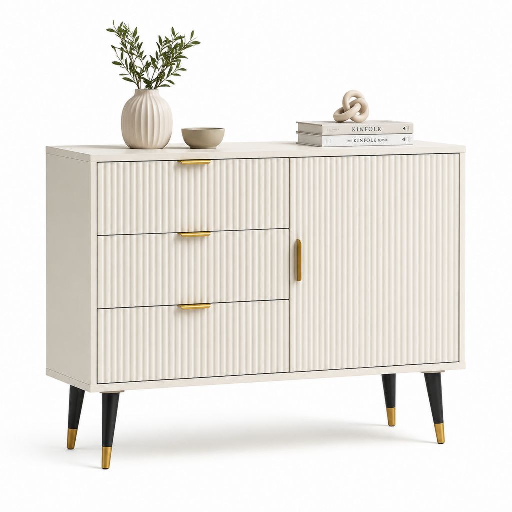 Buffet de salle à manger 120 x 40 x 80 cm blanc en panneaux MDF avec 3 tiroirs et 1 porte