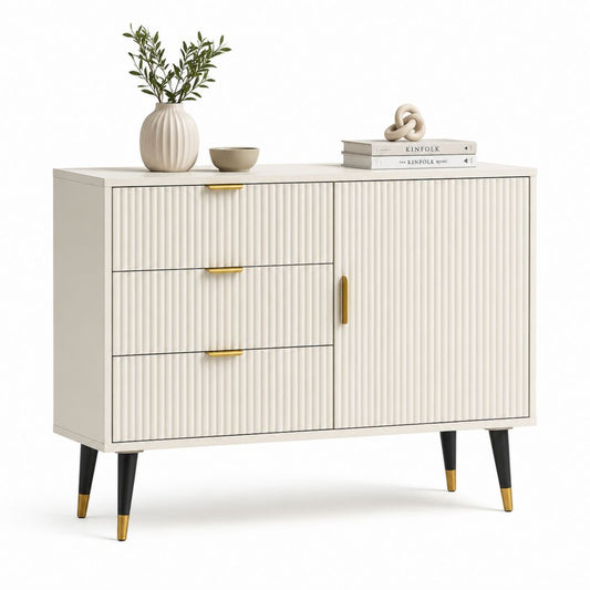 Buffet de salle à manger 120 x 40 x 80 cm blanc en panneaux MDF avec 3 tiroirs et 1 porte