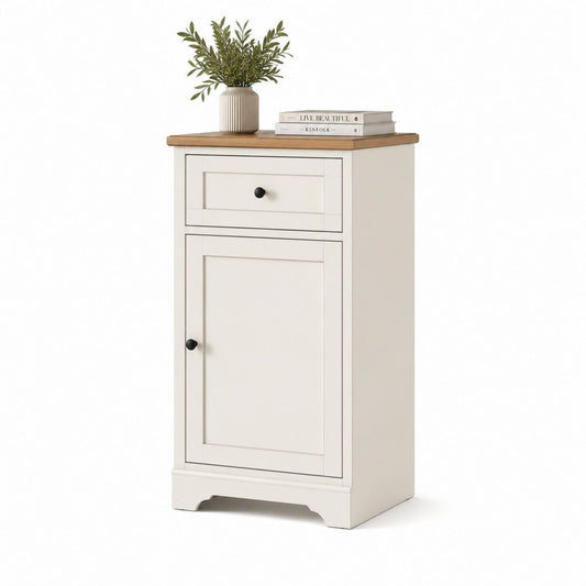 Buffet de rangement étroit beige et chêne en MDF 60 x 35 x 90 cm
