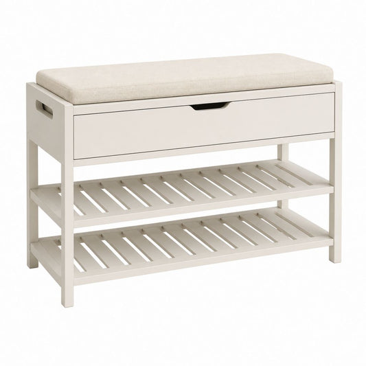 Banc à chaussures blanc en MDF avec coussin 80 x 30 x 50 cm