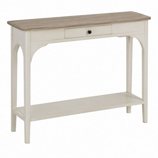 Console d'entrée avec tiroir blanc cassé et brun en MDF et pin massif rectangulaire 100 x 35 x 80 cm