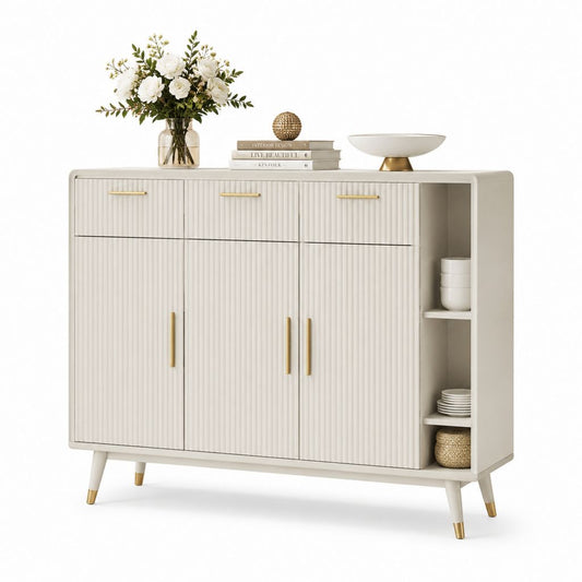 Buffet de salle à manger blanc cassé en MDF laqué rectangulaire 160 x 40 x 90 cm