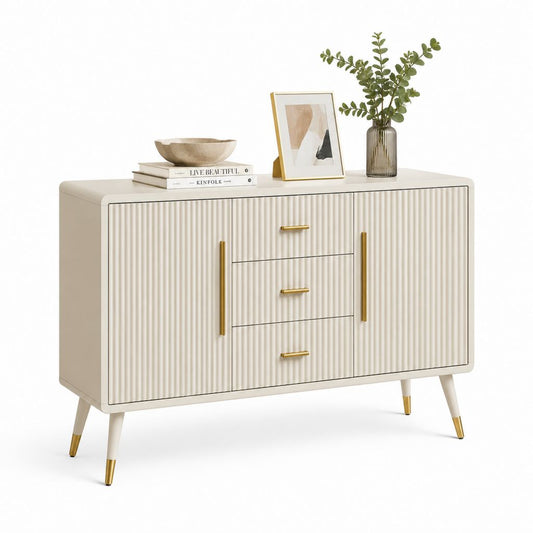 Buffet de rangement 2 portes 3 tiroirs blanc crème en MDF 120 x 40 x 80 cm