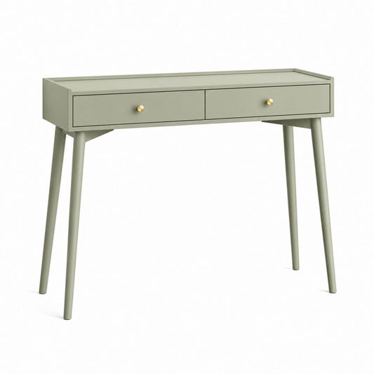 Console d'entrée rectangulaire vert sauge en MDF avec 2 tiroirs 100 x 35 x 78 cm
