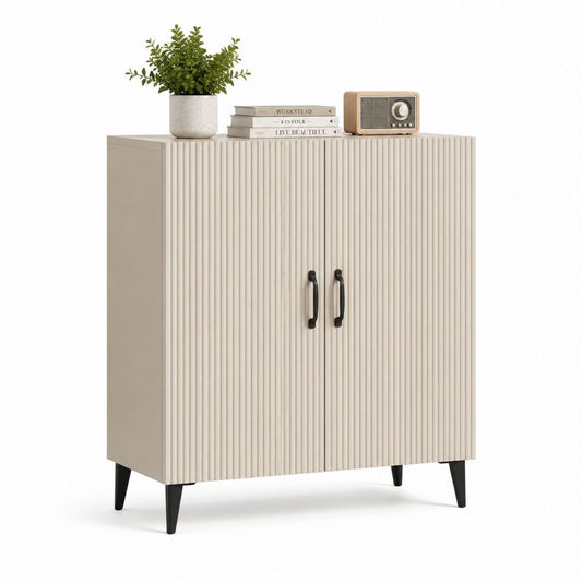 Buffet de rangement rectangulaire beige en MDF 80 x 40 x 90 cm à 2 portes