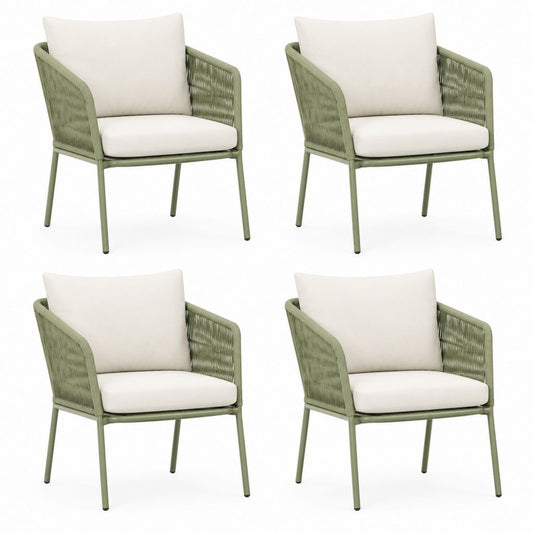 Lot de 4 fauteuils de jardin vert olive en acier et corde PP 58 x 60 x 82 cm