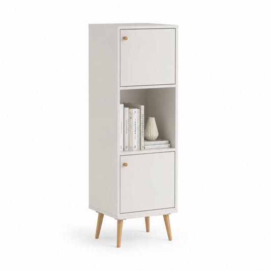 Armoire de rangement haute blanc et bois avec 2 portes 60 x 40 x 180 cm